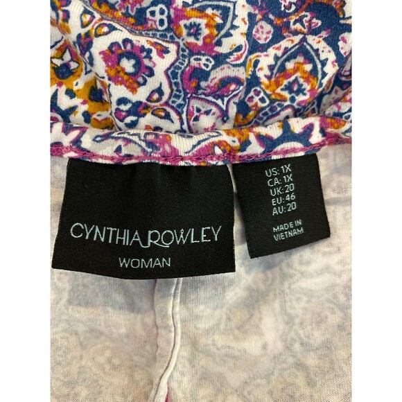 Cynthia Rowley Tank Dress Plus Size 1X Sleeveless Purple Cream Paisley Look - Picture 7 of 10